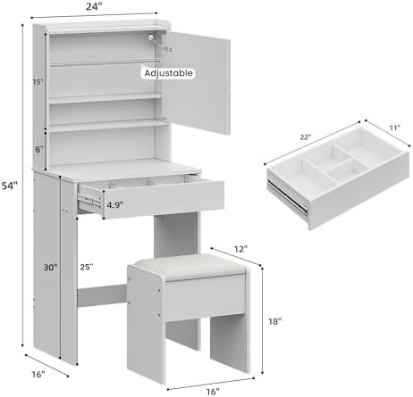 Small Vanity Desk with Lighted Mirror & Charging Station, Compact Mini Dressing - Image 2