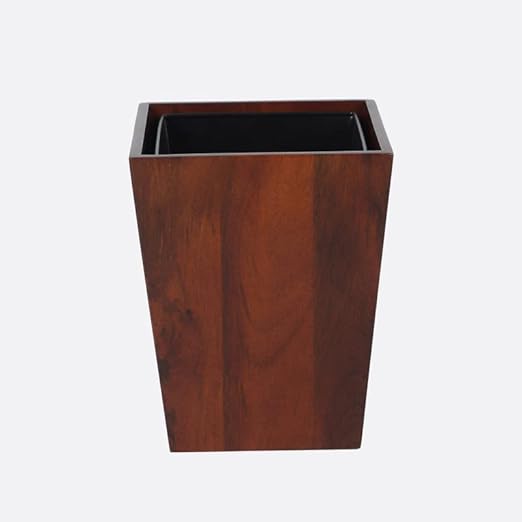 Premium Solid Wood Trashbin Multipurpose Furniture Basket for Home Living Room Office | Dustbin with Removal Metal Inner Liner from Mahogany Collection (Dwindle, 8x8x9.8 Inch)
