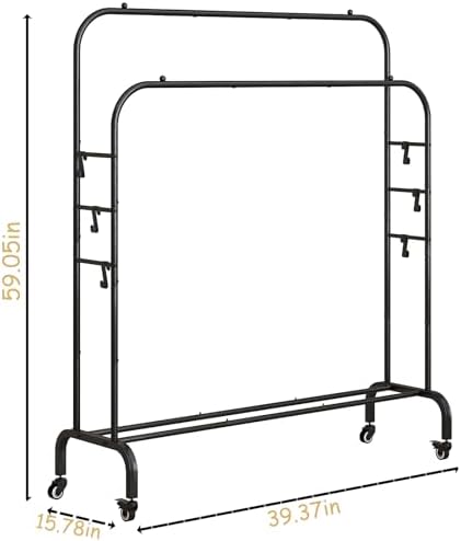 SUOERNUO Clothes Rack with Lockable Wheels Double Rods Metal Garment Racks - Image 5