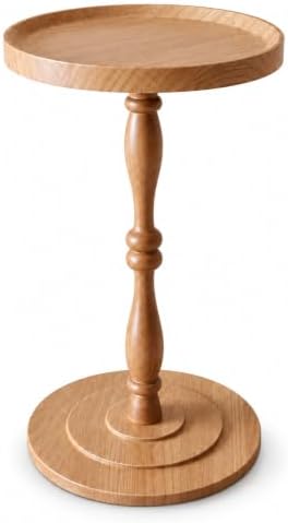 Round Drink Table, Small Pedestal Side Table, Martini Table, Natural Oak - Image 6