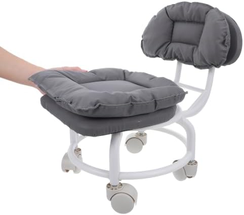 Rolling Work Stool with Backrest, Padded Plastic Seat - Image 5