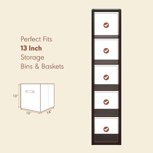 Furinno Cubicle Record Player Stand, 5-Cube Record Storage, Dark Oak - Image 2