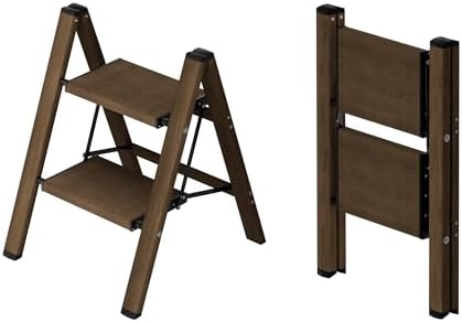 Taranta 2 Step Stool Foldable, Aluminum Step Ladder-Walnut by TARANTA