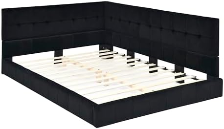 RuiSiSi Full Size Upholstered Floor Daybed, Velvet Corner Bed Frame - Image 7