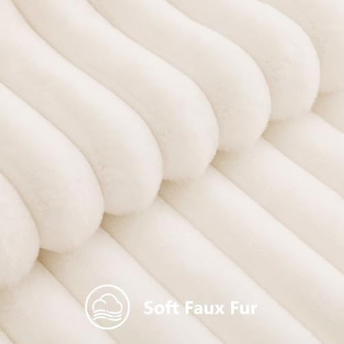 decorUhome Faux Fur Throw Pillow Covers 12x12 Set of 2 Cream White - Image 3