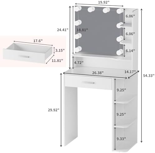 Makeup Vanity Desk with Mirror and Lights, 26.4”Small Vanity Mirror with Lights - Image 4