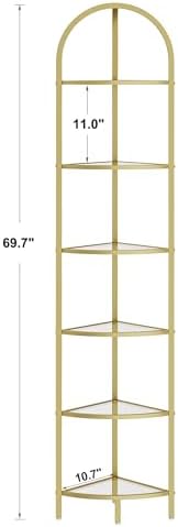 6-Tier Gold Corner Shelf Stand, Metal Corner Bookshelf - Image 2