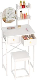 19.7"W Small Vanity Desk with Mirror & Chair, Mini Cute Makeup Vanity Table Set by X-cosrack