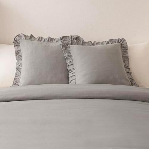 Foindtower Linen Fringe Ruffle Throw Pillow Covers 20×20 Inch Taupe Gray - Image 5
