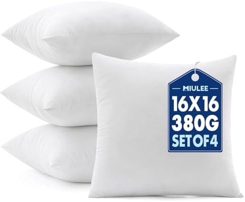 MIULEE 16x16 Pillow Inserts 4 Pack, 100% Virgin Fiber Filling Throw Pillows by MIULEE