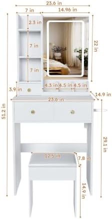 Compact Vanity Desk with 3 Lighting Modes, 3 Drawers & 6 Shelves, Side Outlet - Image 3