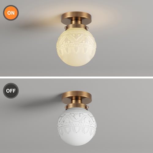 Semi Flush Mount Ceiling Light, Modern Globe Milk Glass Ceiling Light Fixture - Image 7