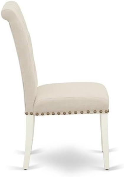 East West Furniture BRP2T02 Bremond Parsons Dining Chairs - Button Tufted Nailhead Trim Light Beige Linen Fabric Upholstered Chairs, Set of 2, Linen White