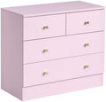 Karl home Pink 4 Drawer Dresser, Rose Gold Handle Modern Bedroom Chest by Karlhome