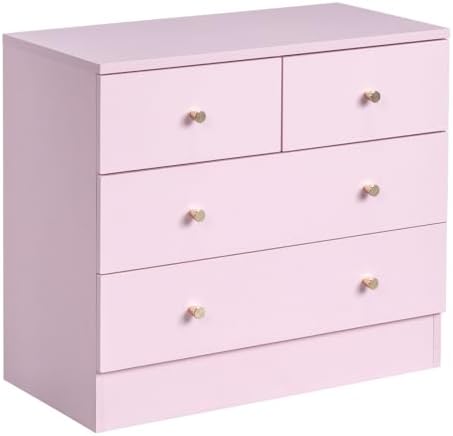 Karl home Pink 4 Drawer Dresser, Rose Gold Handle Modern Bedroom Chest by Karlhome