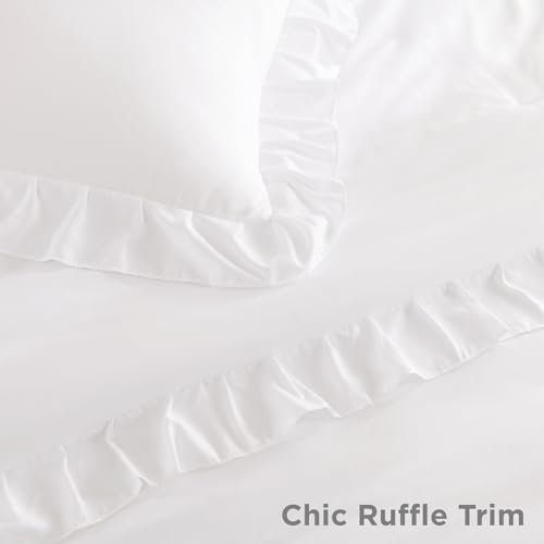 Litanika King Comforter Set, 3 Pieces White Ruffle Bedding Set - Image 5
