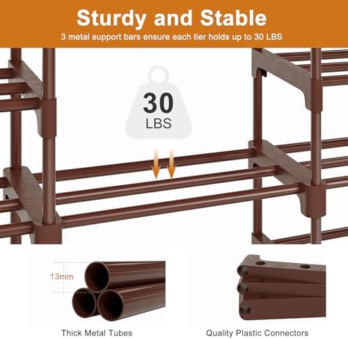 WOWLIVE 9 Tier 3-Column Shoe Rack, 50-55 Pairs Stackable Brown - Image 7