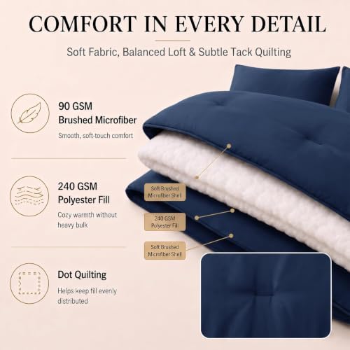 CozyLux Oversized King Comforter Set Navy, 7 Pieces Bed in a Bag - Image 3