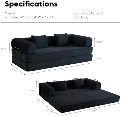 78" Convertible Floor Sofa Bed, Boneless Couches - Image 2