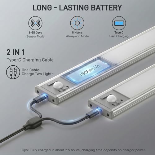 4Pack Aluminum Under Cabinet Lighting, 10inch Rechargeable Ultra-Thin Magnetic - Image 6