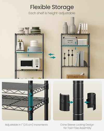 SONGMICS 4-Tier Storage Shelves, Adjustable Wire Shelving Unit, 8 Hooks - Image 5