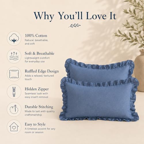 JoraLion Ruffled Throw Pillow Cover 12x20 Solid Dark Blue - Image 5