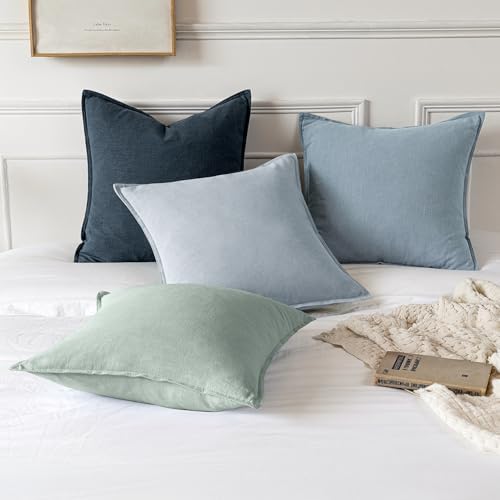 MIULEE Decorative Linen Pillow Covers 16x16 Inch Light Blue - Image 5