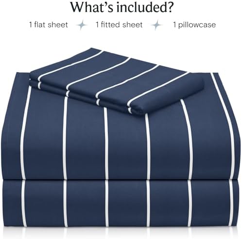 Twin Size Striped Sheets, Deep Pocket 3PC Cooling Breathable Bed Sheet Set - Image 2