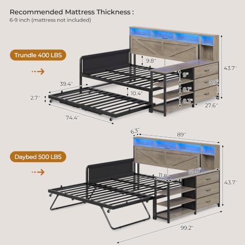 MSmask Daybed with Trundle & 3 Storage Drawers, Full Size DayBed Frame with - Image 3