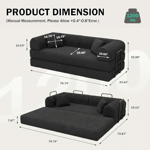 79" Convertible Futon Sofa Bed, Boneless Couch - Image 2
