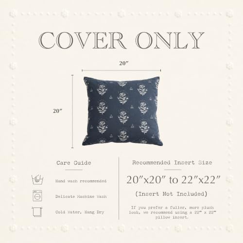 SageSelvas Throw Pillow Cover 20x20 Navy Blue Floral Print Cotton - Image 3