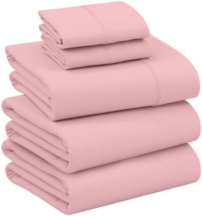 RUVANTI 100% Cotton Split King Sheets, Percale Sheet Set, Bridal Rose by Ruvanti