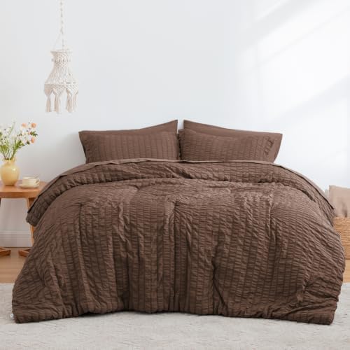 Love’s cabin Seersucker Brown Twin Comforter Set, 5-Piece Bed in a Bag - Image 2