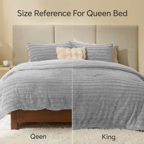 BEDELITE Faux Fur Queen Comforter Set, Fluffy Bed Set, Light Grey - Image 6