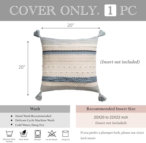 BlissBlush Coastal Blue Boho Decorative Throw Pillow Cover 20x20 Modern - Image 5