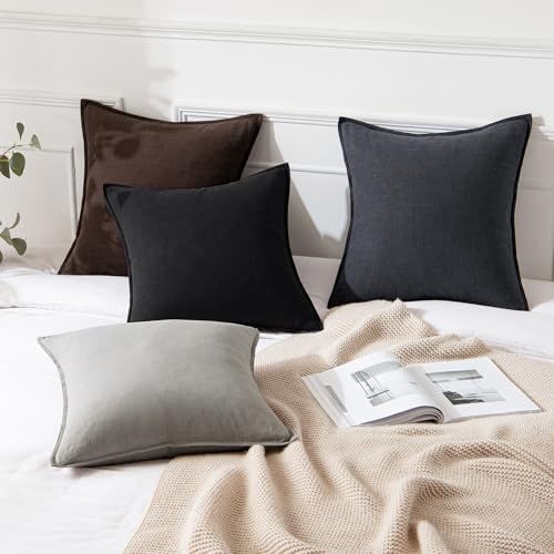 MIULEE Decorative Linen Euro Sham Pillow Covers 22x22 Inch Light Gray - Image 4