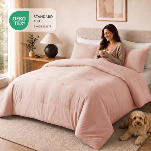 CozyLux Full Comforter Set, 3 Pieces Down Alternative Bedding, Blush Pink - Image 5