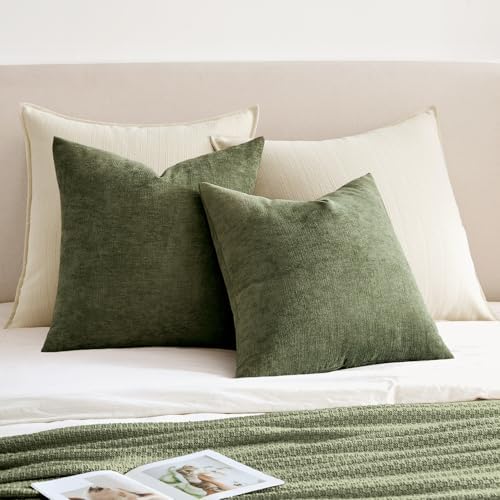 MIULEE Olive Green Chenille Couch Throw Pillow Covers - Image 4