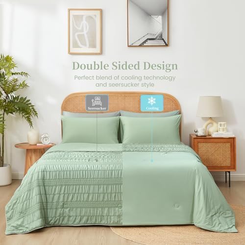 Cozy Bliss Seersucker Cooling Comforter King Size, Q-Max 0.45 Reversible - Image 3