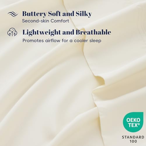 PHF 100% Rayon Derived from Bamboo Sheets Queen Size, Cream White 6PCS - Image 4