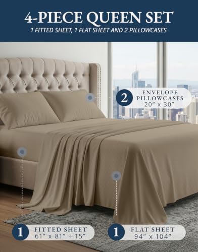 LANE LINEN Queen Sheets 100% Egyptian Cotton Sateen - Image 2