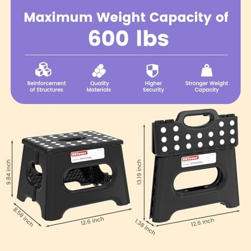 HBTower Folding Step Stool 9 Inch, 600 LBS - Image 3