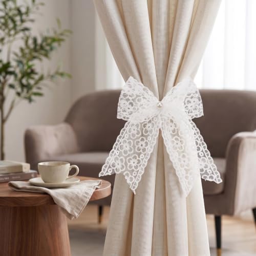 White Lace Bow Curtain Tiebacks 6-Pack, Vine Floral Curtain Holdbacks - Image 6