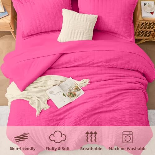 King Size Comforter Set with Sheets, 7 Pieces Bed in a Bag, Hot Pink - Image 4