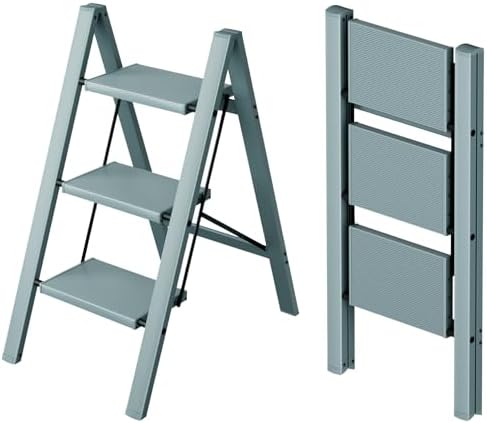 Taranta 3 Step Stool Foldable, Aluminum Step Ladder-Serene Blue by TARANTA