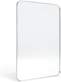 Wall Mount Mirror for Bathroom, Brushed Silver Metal Framed Rounded Corner Rectangular Vanity Mirror (20" x 30", Silver)