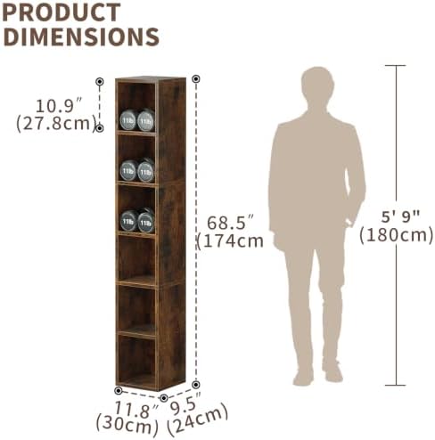 Zenira Corner Bookcase, Tall Narrow 6 Cube Storage Organizer, 6 Tier Shelf - Image 3