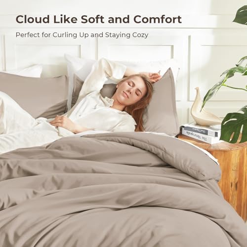 Litanika Light Coffee Oversized Queen Comforter Set, 3 Pieces Solid Bedding - Image 2