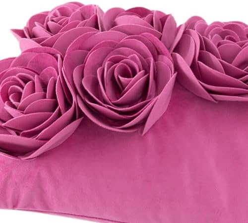 JWH 3D Flower Throw Pillow Cover, Hot Pink, 12x20 Inch - Image 4
