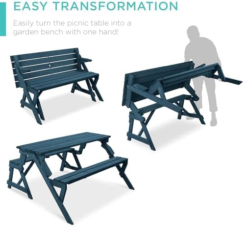 Best Choice Products 2-in-1 Transforming Interchangeable Outdoor Wooden Picnic - Image 2